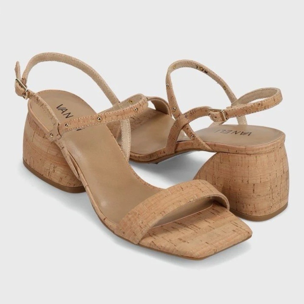 VANELI Maela Cork Sandal Natural Cork Flared Heel Ankle Strap Women's 9.5M